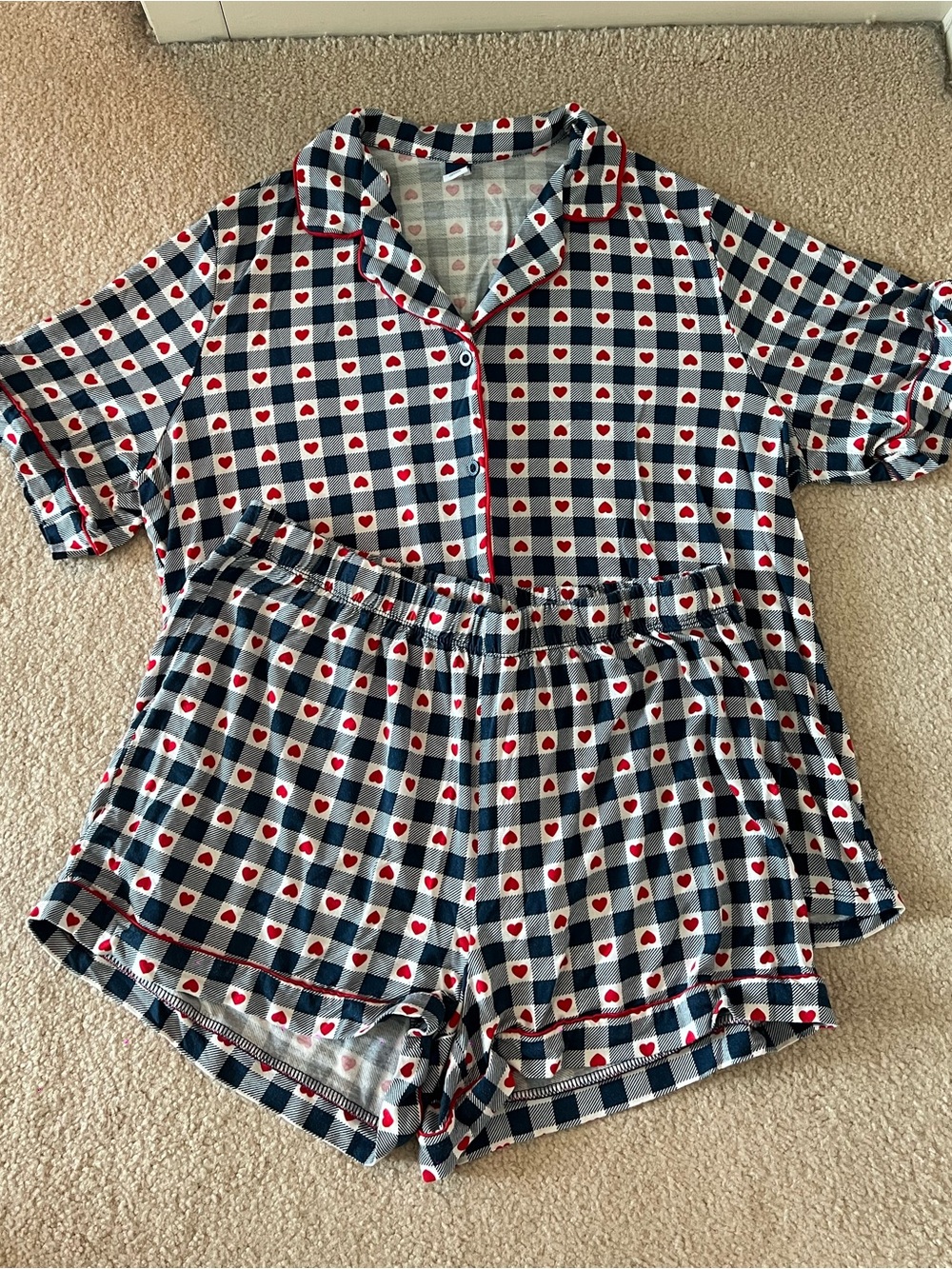 Old Navy Navy, White & Red Gingham Heart Short Pajama Set
